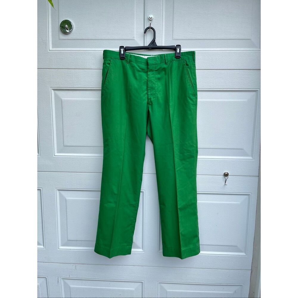 VTG 70s Kelly Green Golf Pants Preppy Country Club Mod Trousers 36x29